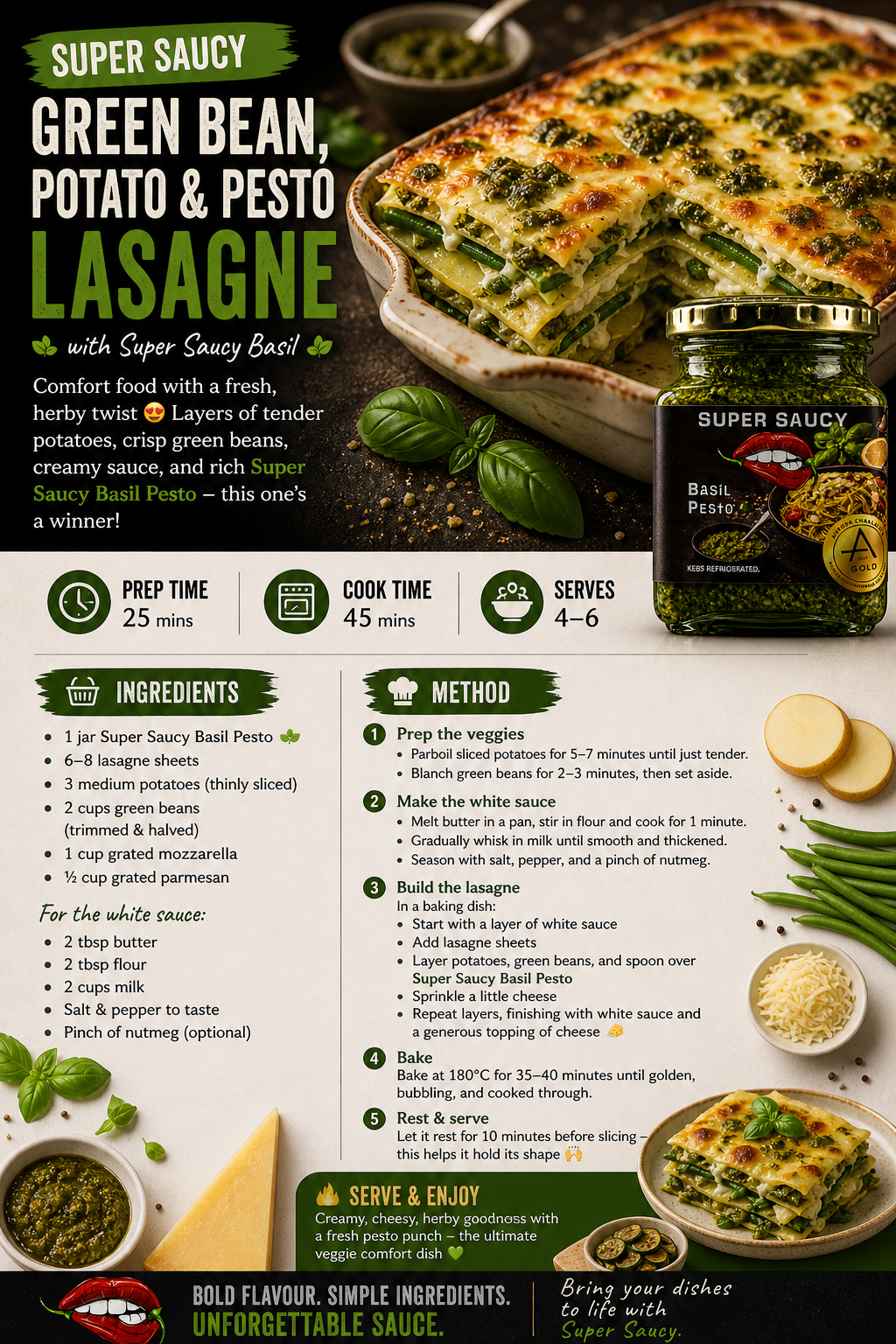 Green Bean, Potato & Pesto Lasagne