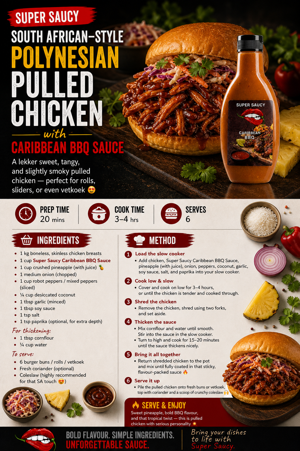 Polynesian Pulled Chicken, SA Style
