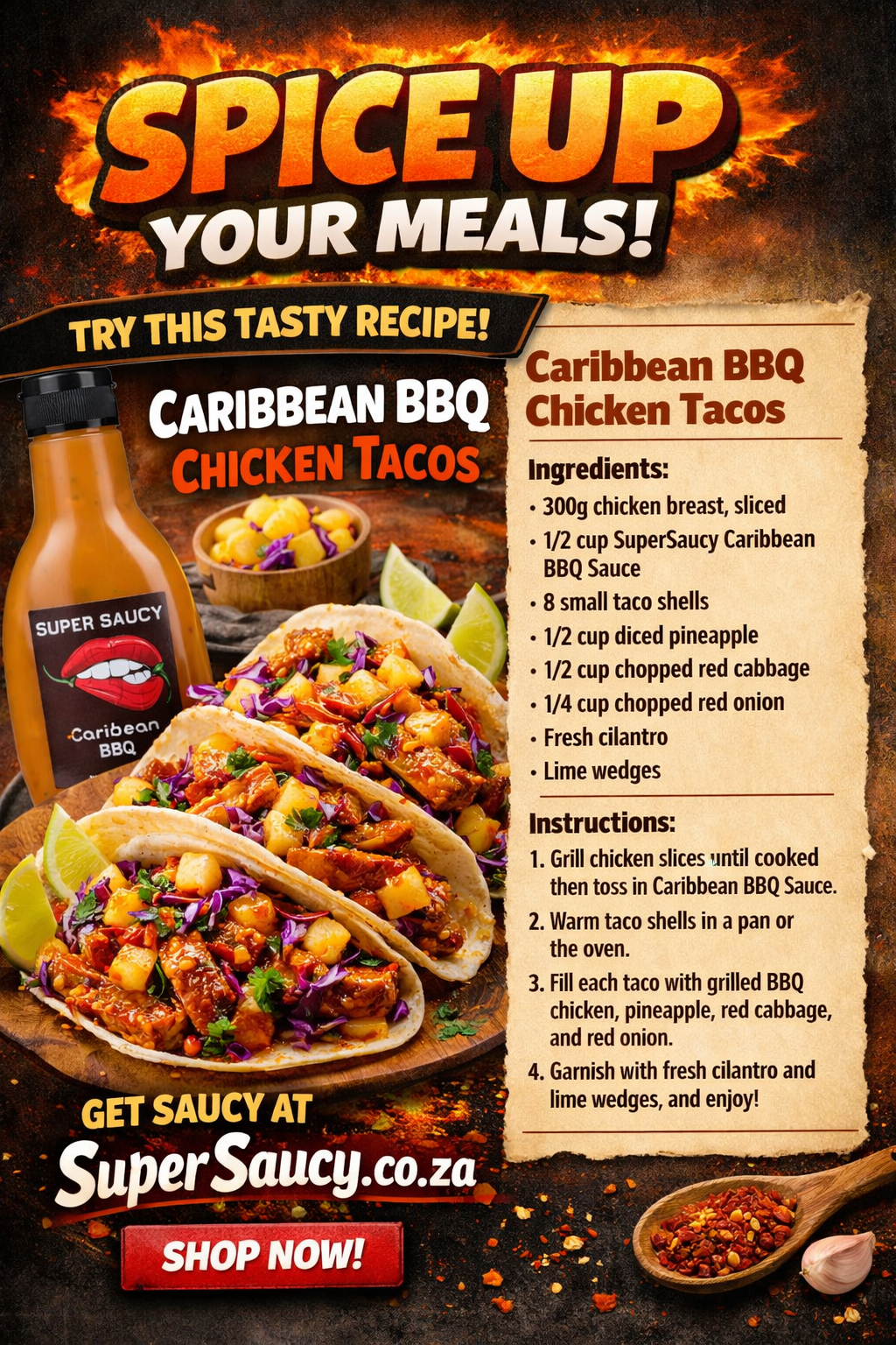 Caribbean Bbq Chicken Tacos