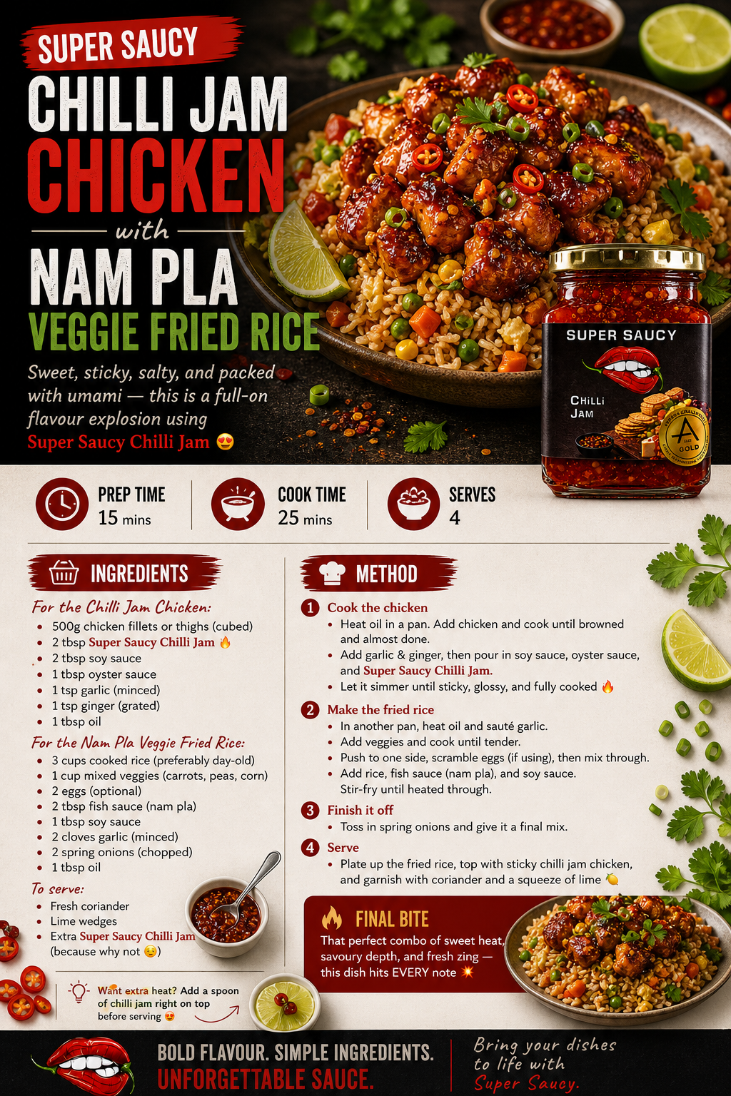 Chilli Jam Chicken with Nam Pla Veggie Fried Rice
