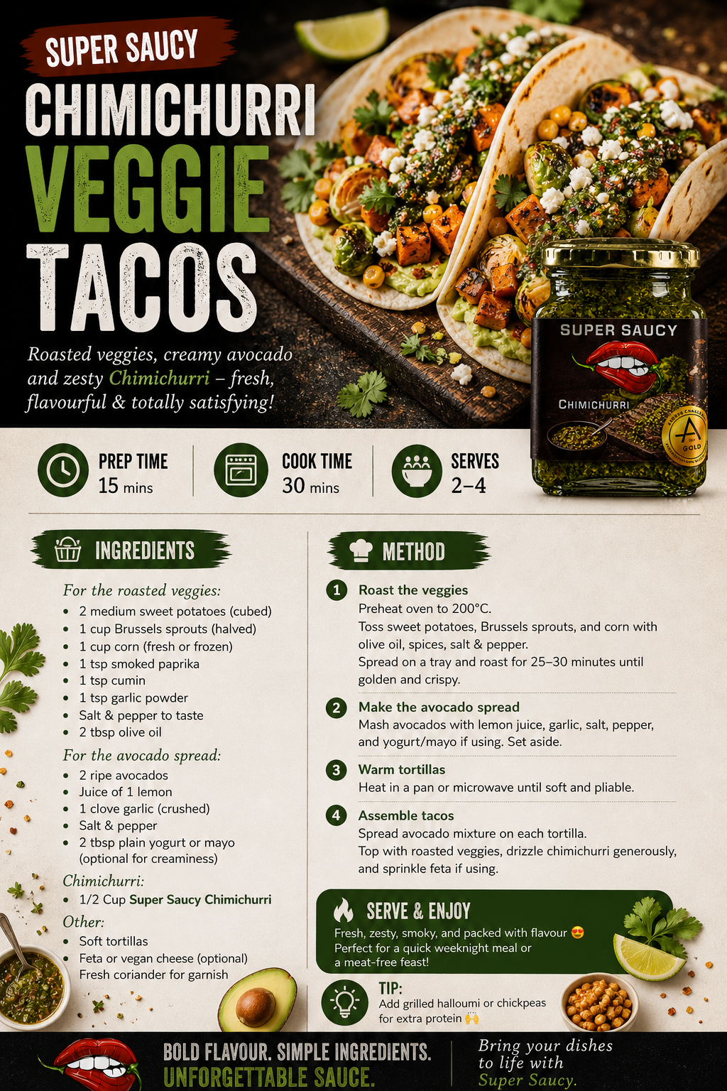 Roasted Veggie Tacos with Chimichurri