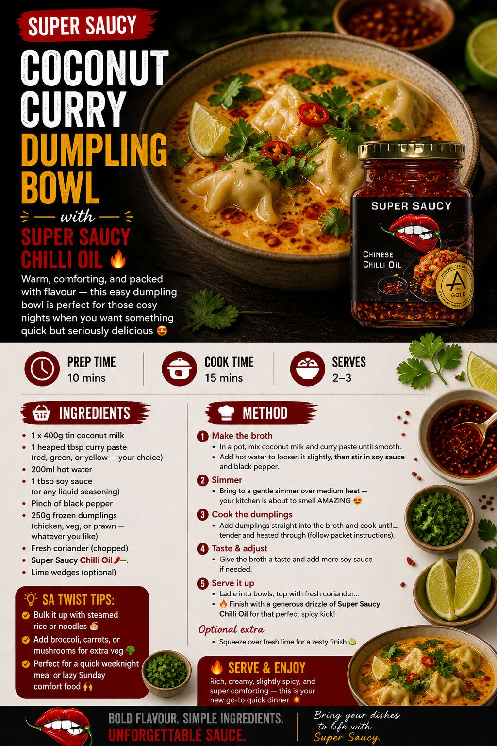 Coconut Curry Dumpling Bowl with Super Saucy Chilli Oil
